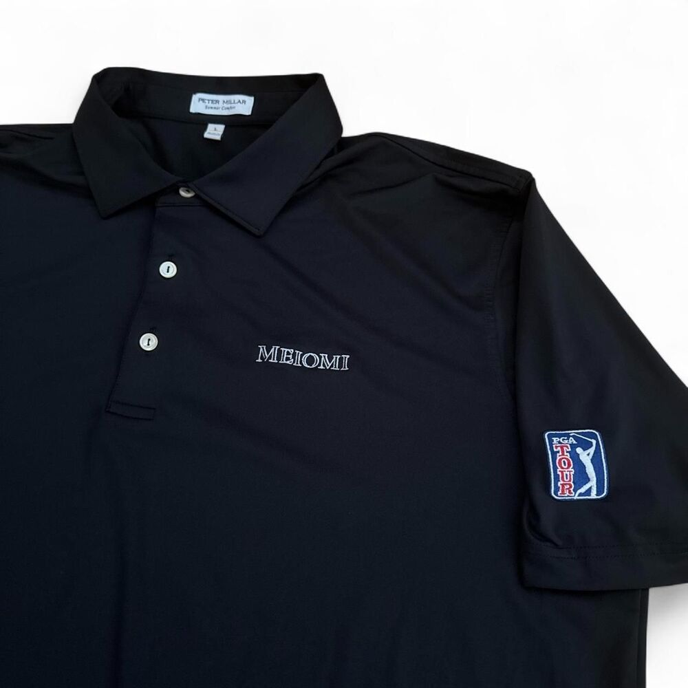 Peter Millar Summer Comfort x Meiomi PGA Tour Logo Black Premium Golf Polo Large